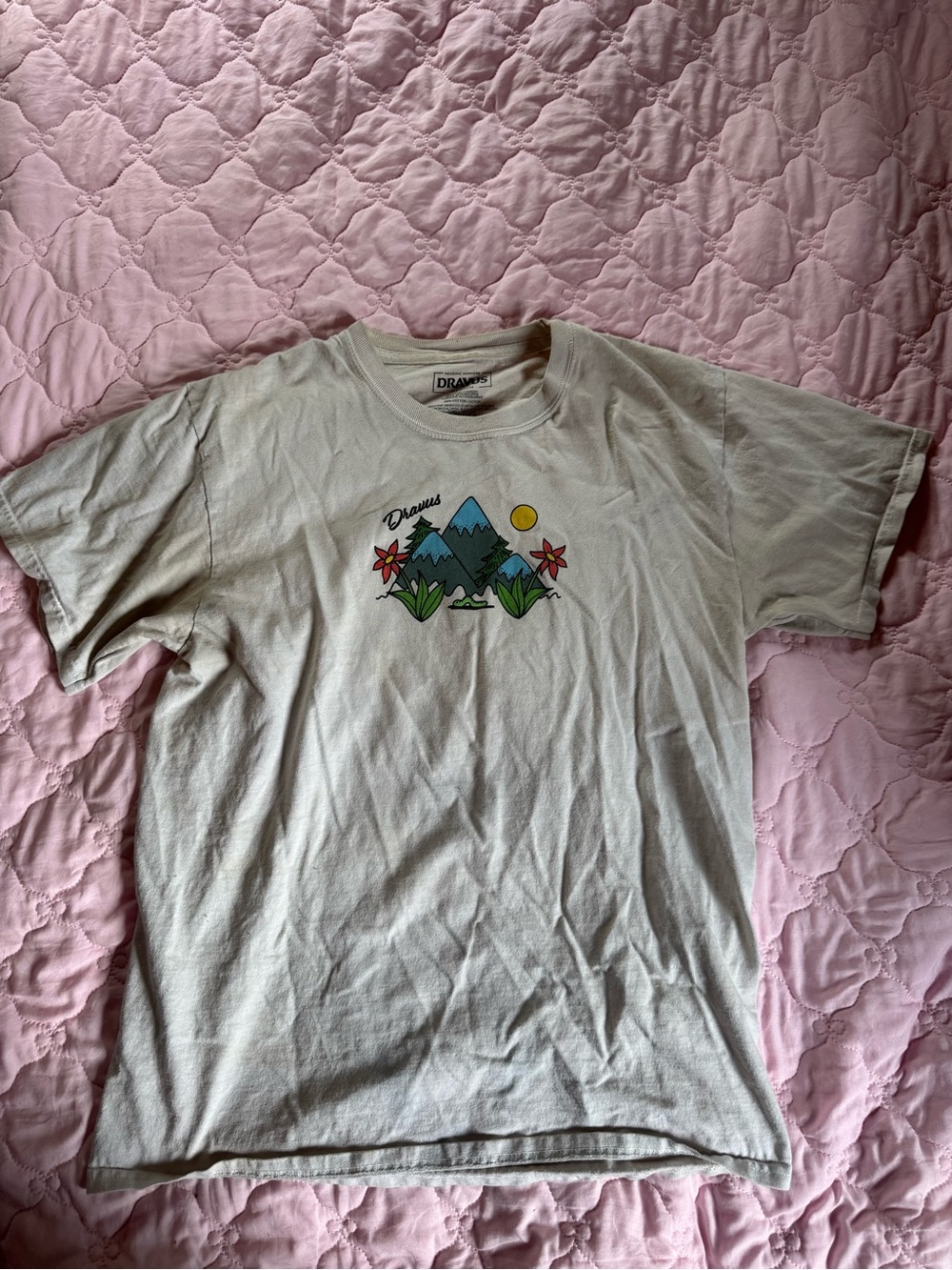 Drawn Mountains Graphic Tee - Light Gray